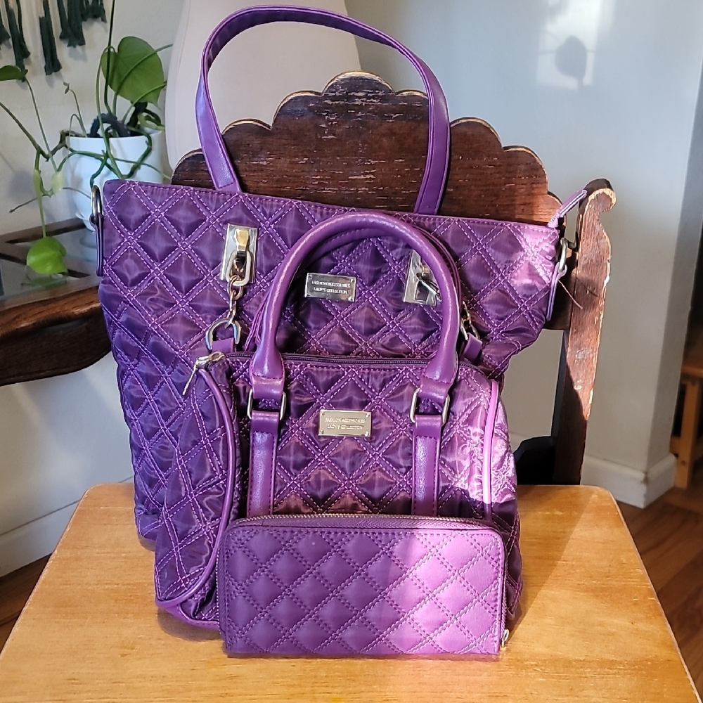 Purple Quilted Women's Bag Set